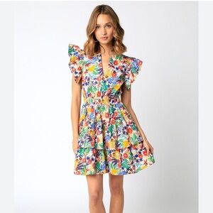 Olivaceous Multicolor Floral Mini Dress